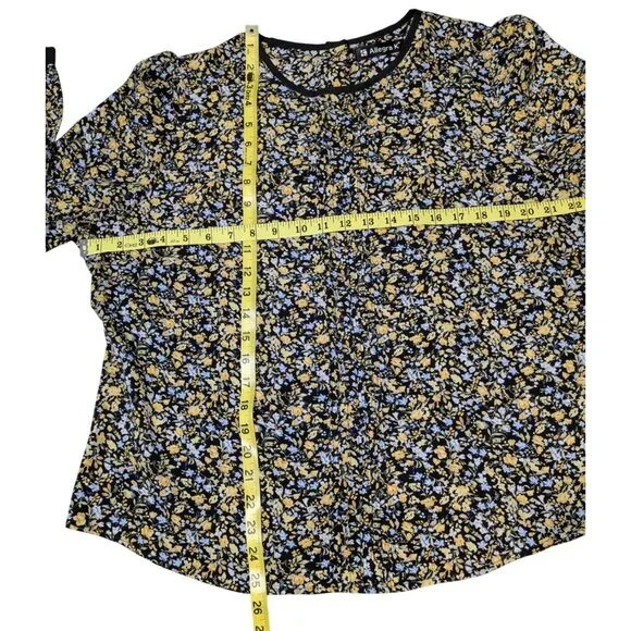 Allegra K Womens Floral Long Sleeve Top XL Black/Yellow/Blue - Picture 4 of 11